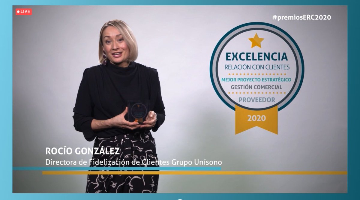 AEERC_es's tweet image. El Premio Estratégico a Mejor Proyecto de Mejor Gestión Comercial es para @UNÍSONO. ¡Enhorabuena!
@sgiberts  Rocío González #PremiosExcelencia2020