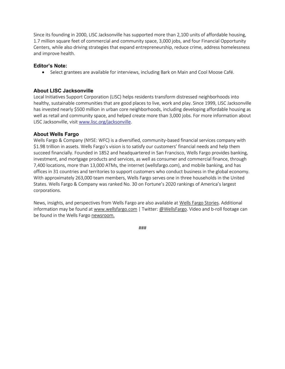 LISCJax's tweet photo. Relief on the way 4 #SmallBi #LISCJacksonville has received funding from @WellsFargo #OpenForBusiness Fund. $ will help them stay open & sustain jobs as #COVID19 impacts community. Exec dir, Dr. @IrvinPeDroCohen, “Local biz desperately needed this.." @LISC_HQ Read more. 👇 https://t.co/FyDEZo5AZj
