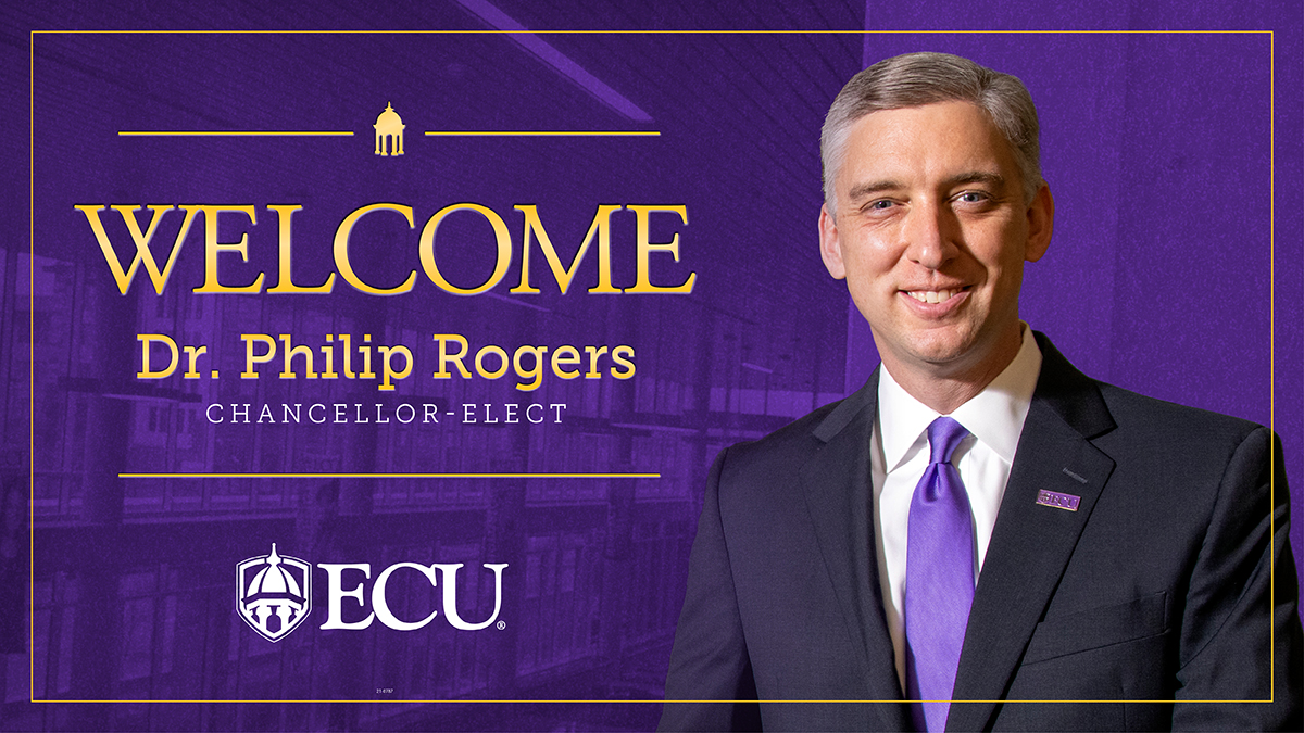 EastCarolina's tweet photo. Welcome home, Chancellor-Elect Dr. @PhilipGRogers! 

We #ARRRGH so excited to have you back in #PirateNation 🏴‍☠️ 

Share your welcome messages by using the hashtag #WelcomeDrRogers 💜 https://t.co/SMUFMWOaFS