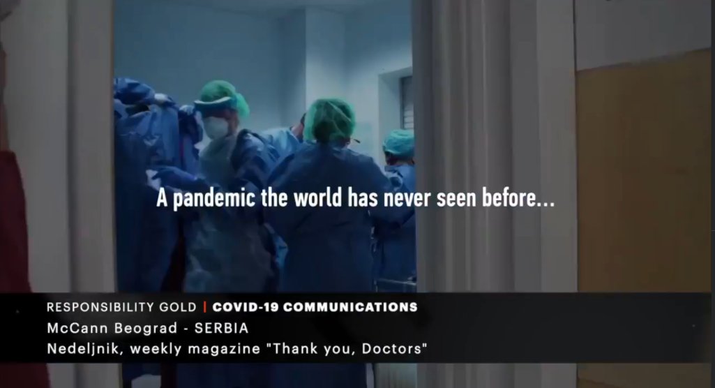 McCannBeograd's tweet photo. We are very honored that @EpicaAwards awarded our emotional message of gratitude to doctors and medical staff around the world in this difficult year of the fight against COVID-19 with GOLD in Responsibility. Thank you @nedeljnik and @UMBeograd and once again, thank you, doctors! https://t.co/UDkzunbduq