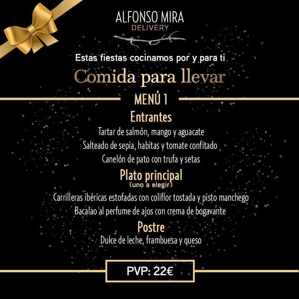 ¡Estas fiestas disfruta de la gastronomía de ALFONSO MIRA en casa! 

En Alfonso Mira hemos preparado una oferta navideña única para despedir 2020.

En Nochebuena, Nochevieja, Roscón, o cualquier día de estas fiestas.

Consulta aquí nuestra oferta navideña: cutt.ly/#navidad2020