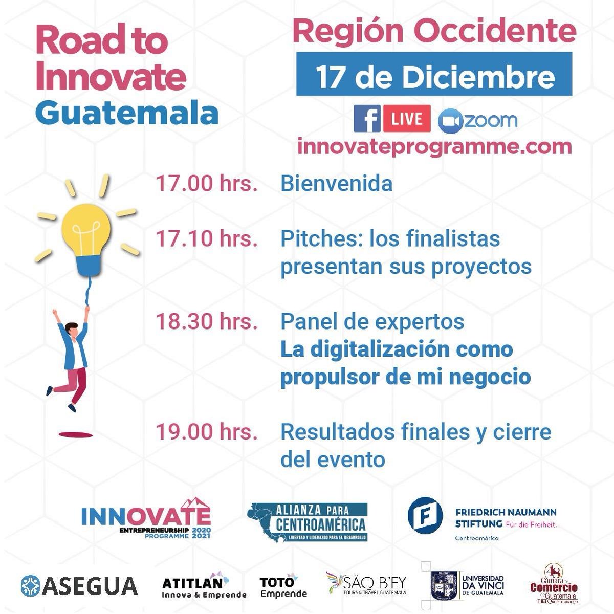Hoy a las 5 pm. Les esperamos para el Road to Innovate Región Occidente Guatemala. Link para unirse: us02web.zoom.us/webinar/regist…