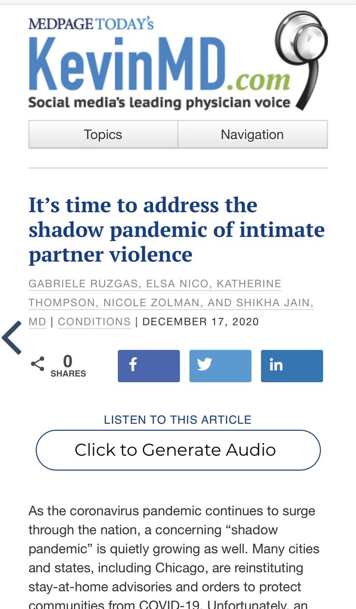 I am so proud of my <a href="/UIHealth/">UI Health</a> <a href="/UICDom/">University of Illinois Department of Medicine</a> Med students for this powerful oped in <a href="/kevinmd/">Kevin Pho, M.D.</a>. “It’s time to address the shadow pandemic of intimate partner violence” #covid19

 kevinmd.com/blog/2020/12/i…