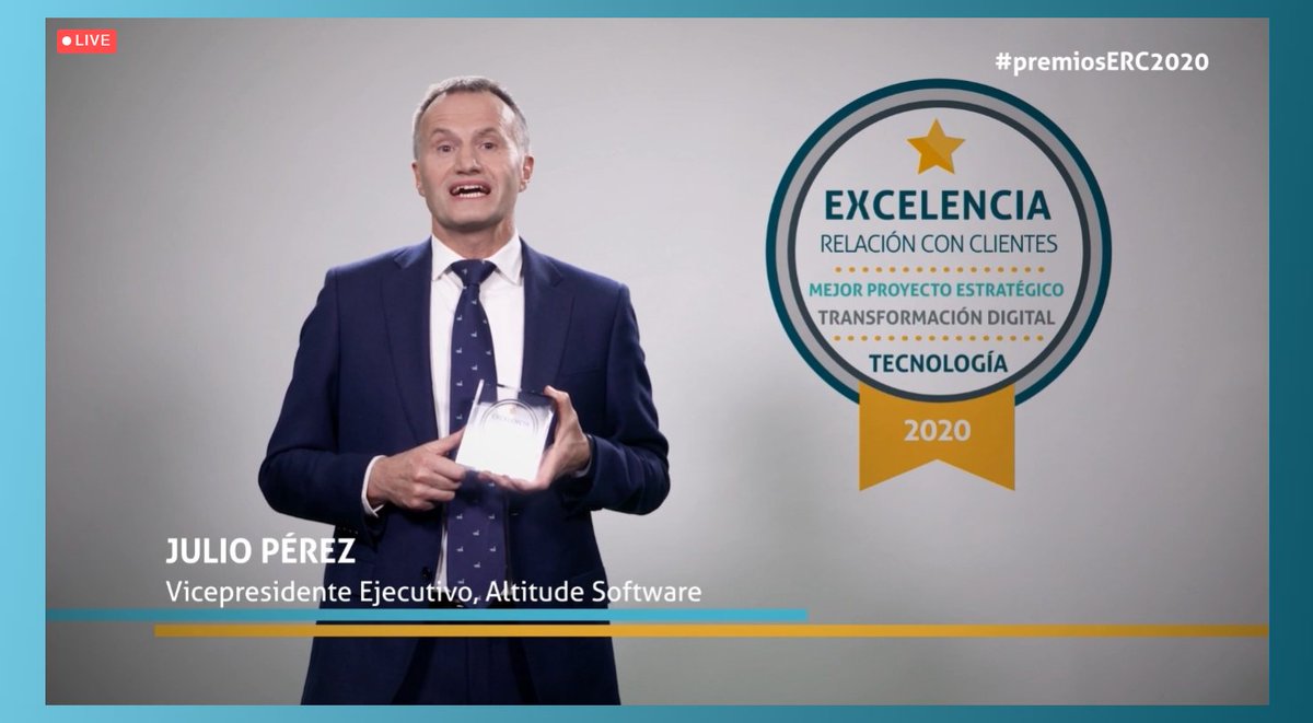 AEERC_es's tweet image. Recibe el Premio Estratégico a Mejor Proyecto de Transformación Digital, @Altitude. ¡Enhorabuena!
Julio Pérez #PremiosExcelencia2020