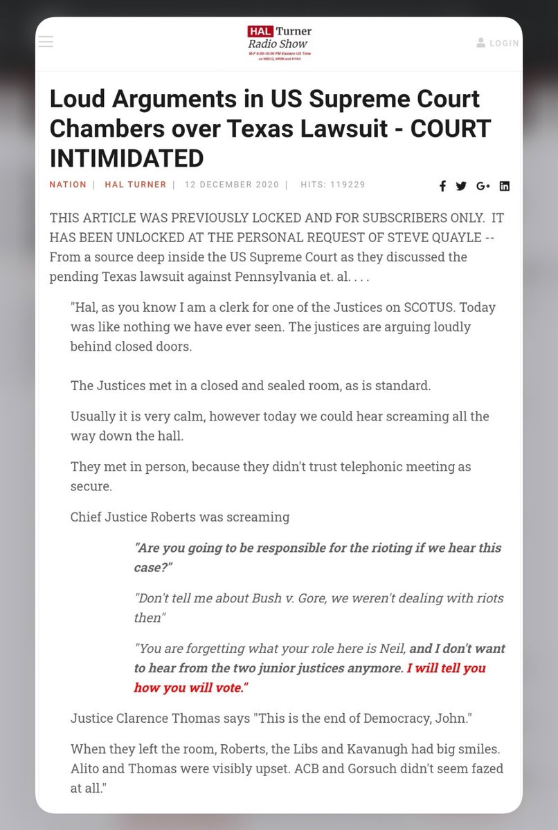 5/John Roberts Told the other justices that:"I WILL TELL YOU HOW YOU WILL VOTE!!" "You forgot what Your Role is here!!"O.O Wow who does this TREASONOUS Dictator think he is?? Roberts must be REMOVED from the  #SupremeCourt @realDonaldTrump