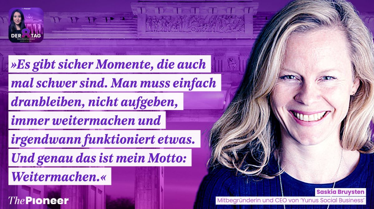 ThePioneerDe's tweet photo. Der heutige Gast im #D8T-Podcast, @saskiabruysten, ist CEO von Yunus Social Business, welches inzwischen mehr mehr als 13 Mio. Menschen mit essentiellen Produkten & Dienstleistungen erreicht und für über 70.000 Menschen ein höheres Einkommen schafft.👉🏻 https://t.co/4Qn3sWV2mZ https://t.co/8orJjn8dFj