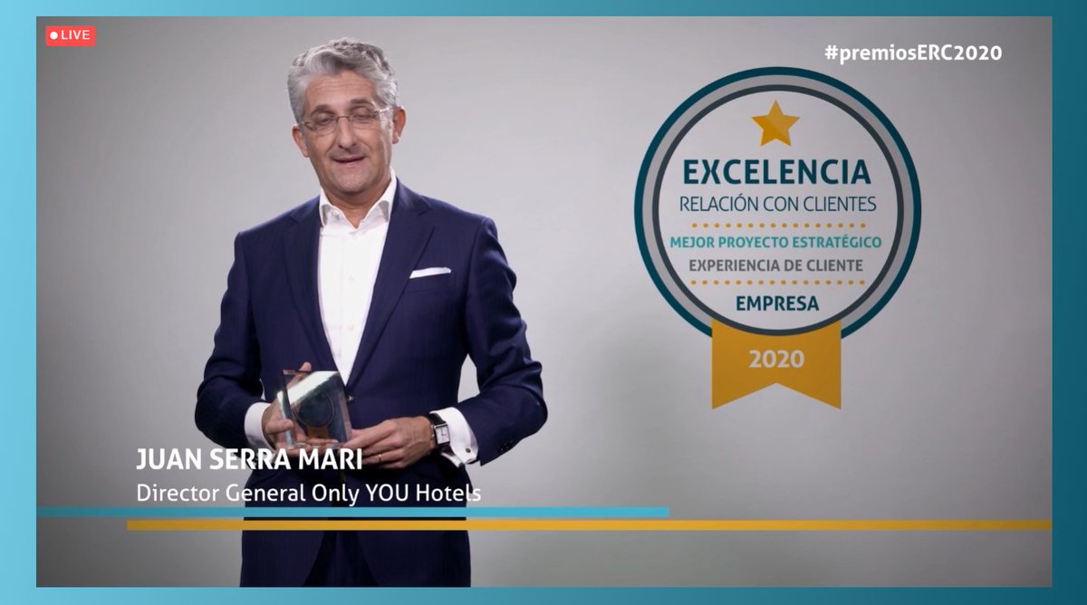 AEERC_es's tweet image. El ganador del Premio Estratégico a Mejor Proyecto de Experiencia de Cliente es para @OnlyYOUHotels. ¡Enhorabuena!
Juan Serra Mari y @PrezLin #PremiosExcelencia2020