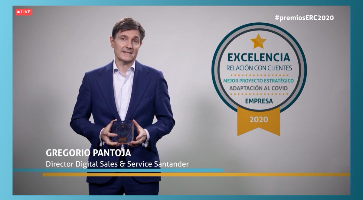AEERC_es's tweet image. El Premio Estratégico a Mejor Proyecto de Adaptación al COVID es recibido por @santander_es. ¡Enhorabuena!
Gregorio Pantoja #PremiosExcelencia2020