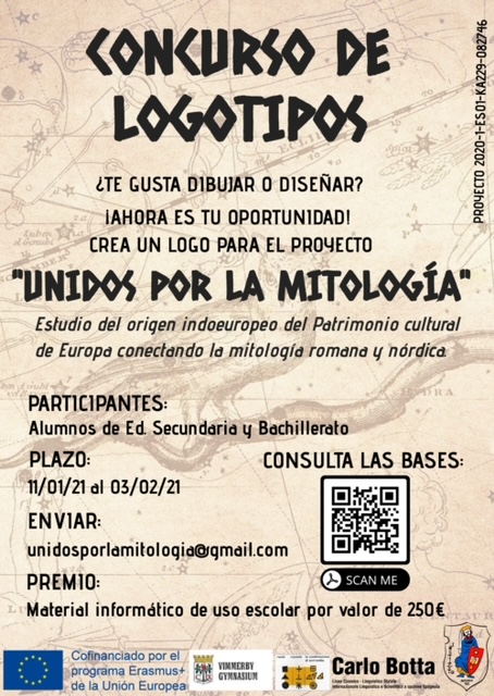 alfonsoviiiplus's tweet photo. Iniciamos la actividad internacional del proyecto 2020-1-ES01-KA229-082746 ,"Unidos por la mitología", convocando un concurso de logotipos en los tres centros socios, @IESALFONSOVIII, @vimmerbygymnasium y @LiceoClassicoCarloBotta ¡Anímate y consulta las bases! Escanea el código https://t.co/YmkPzkGs8s