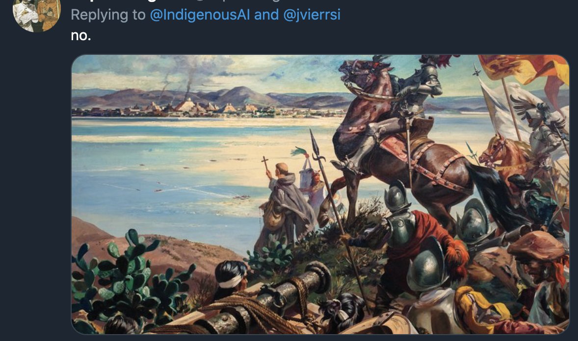 am i supposed to believe this isnt a threat? when the history of spanish colonizers as rapists & murderers is WELL known? are we all just fans of ugly art, consensually enjoying some trash paintings together?