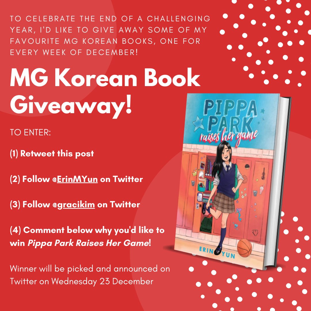 gracikim's tweet photo. Yay! Here's the 3rd MG Korean book giveaway for December :) Introducing #PippaParkRaisesHerGame by @ErinMYun 🏀💕 A lovely, easy read that deals with some tricky stuff around poverty, identity &amp; family, while celebrating the game of bball. You'll love this! 

Enter details below! https://t.co/bu6mXexJK7