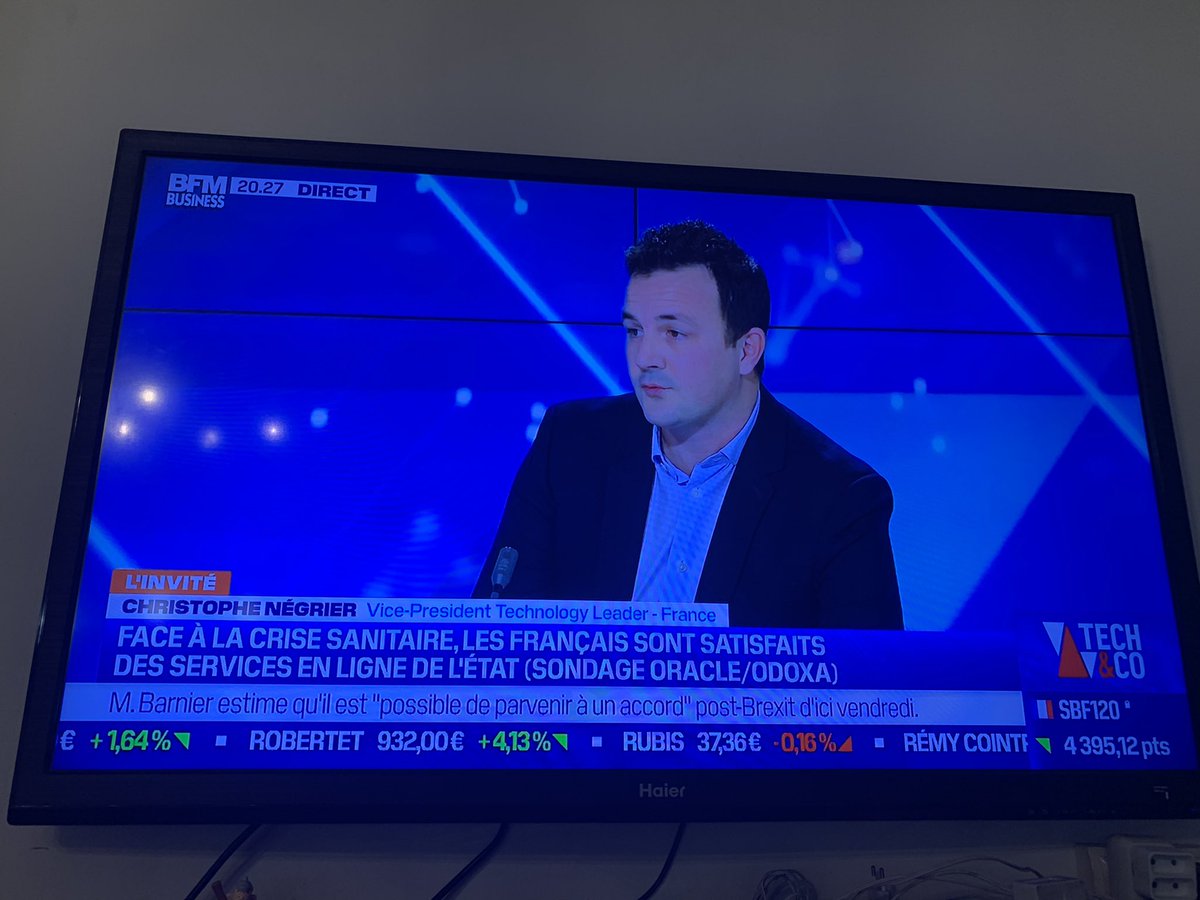 AudubonLaure's tweet photo. 🎥 En direct avec @cnegrier  sur @bfmbusiness  
🗣« Les francais sont satisfaits des services en ligne de l’état » 
⚡️#tech  #WeAreOracle #It https://t.co/TAjq2AFoRt