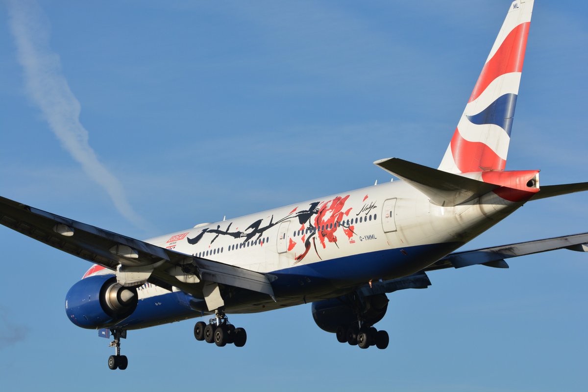 EGLLSpotter's tweet photo. @British_Airways @BoeingAirplanes @BoeingUK #B777 #B772 #GYMML #GREATFestivalofCreativity livery landing @HeathrowAirport. First time catching it in good weather! @Supersi1 @avgeekjoseph @AvGeekDUS @avgeek__ @0161aviation @TRPlanespotter https://t.co/P5MIo8PXbc