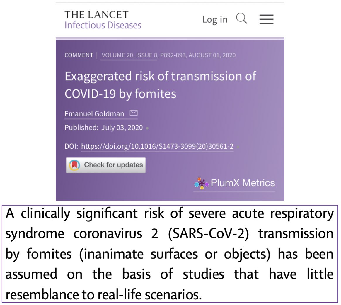 This short review published in The Lancet in July looked at the available evidence for COVID-19 fomite transmission #COVID19  #Coronavirus  #lockdown  #pandemic  #science  #data  #Canada  #Ontario  #canpoli  #onpoli  #fomite  #transmission  #virus