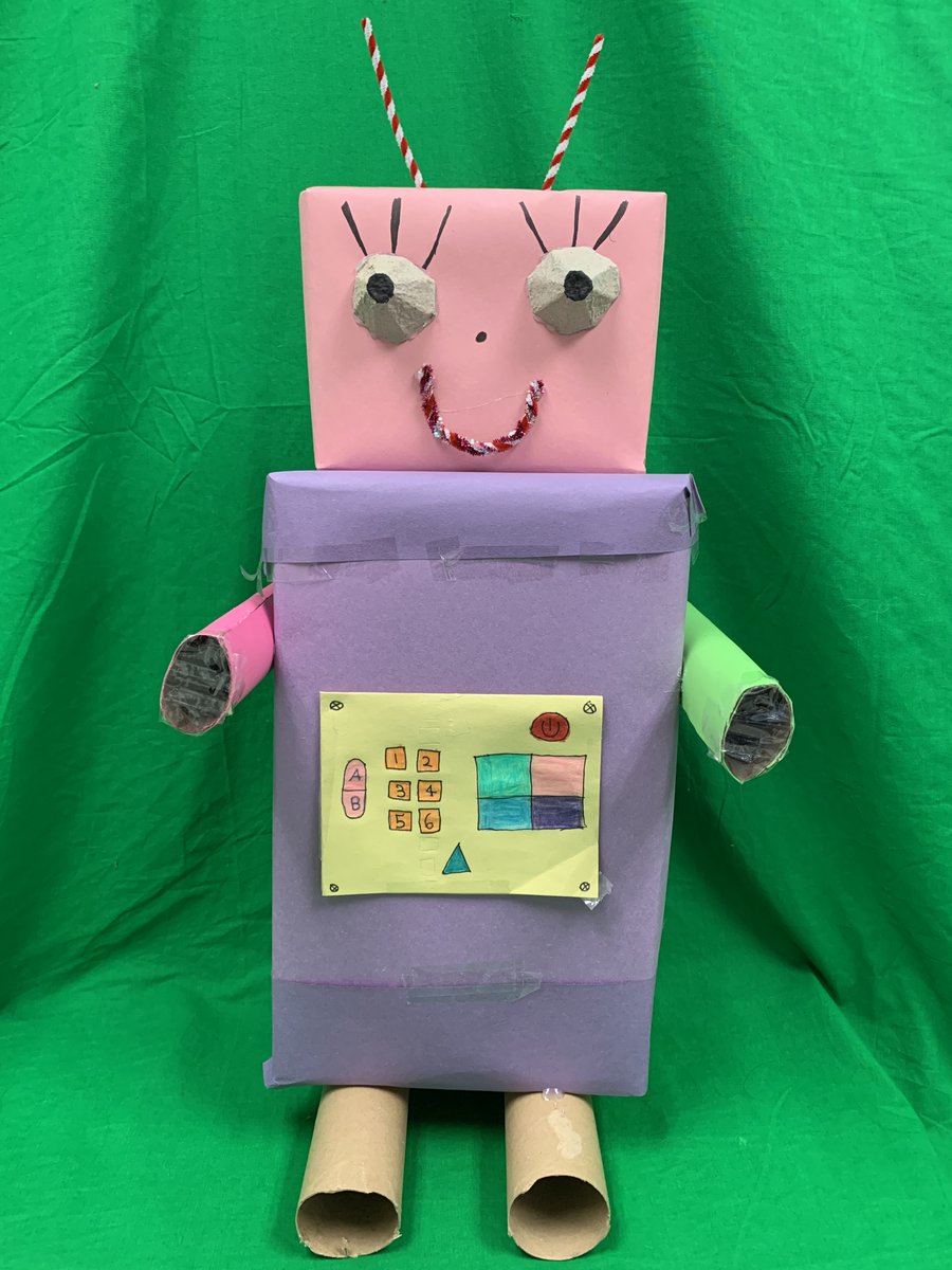 TamTamLea's tweet photo. Ms. Black's Grade 4 Class has been busy building their own robot's out of recycled materials! Up next... Programming them to be polite, respectful and cooperative. @ChrisHadfieldSc https://t.co/nfpjGfBStf
