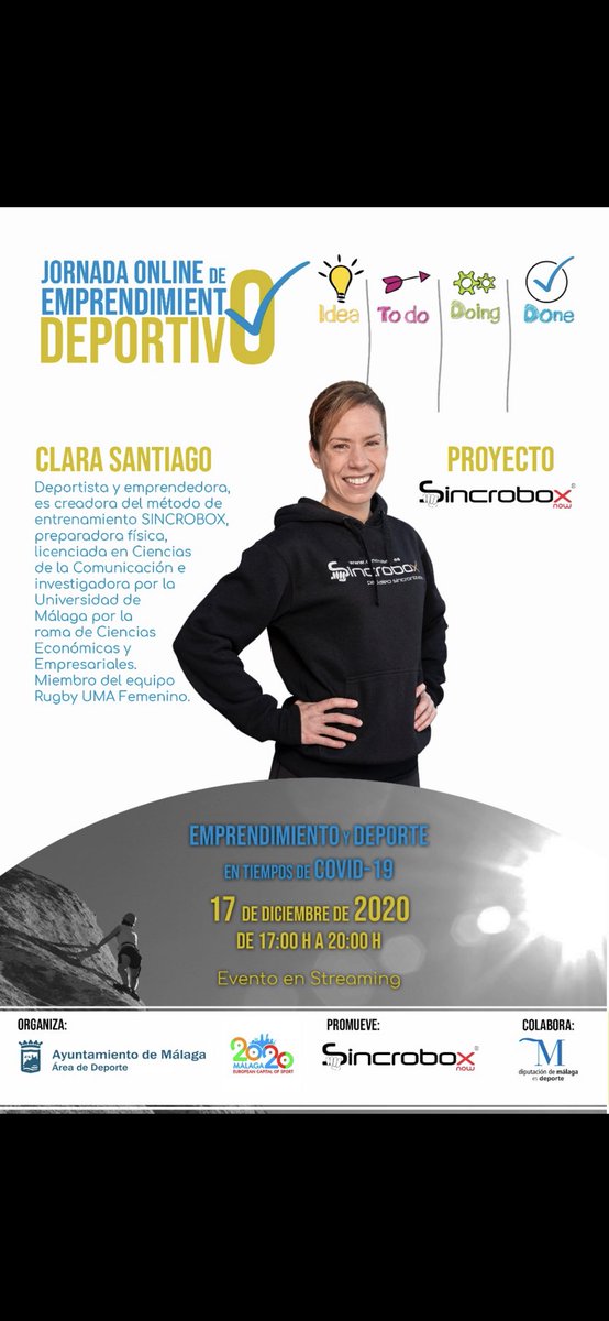 ParadasRomero's tweet photo. Enhorabuena a Clara Santiago con el proyecto ⁦@Sincrobox⁩ y la jornada formativa online desarrollada en la tarde de hoy. Gracias a todos los participantes, ponentes y al ⁦@deportemalaga⁩ por impulsar estas iniciativas. https://t.co/LedtmxJ5g7