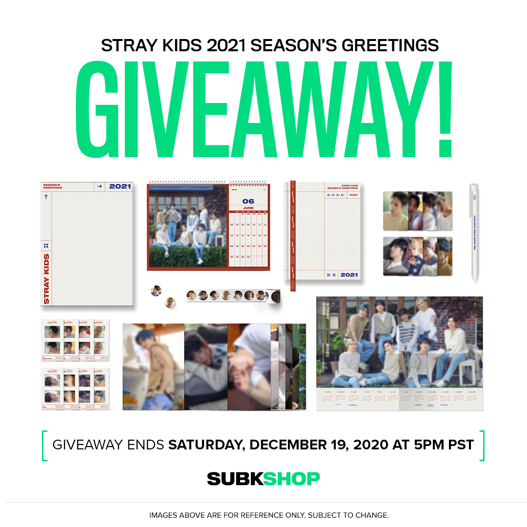 🚨 GIVEAWAY 🚨

For a chance to win (1) STRAY KIDS 2021 SEASON’S GREETINGS:

1️⃣ Follow <a href="/subkshop/">SubK Shop</a>
2️⃣ RT and/or QRT this tweet

🎄 Want to secure one for yourself or a fellow STAY before it's too late?
↳ subkshop.com/products/stray…

#StrayKids #스트레이키즈
#SUBKSHOP #SUBKSQUAD