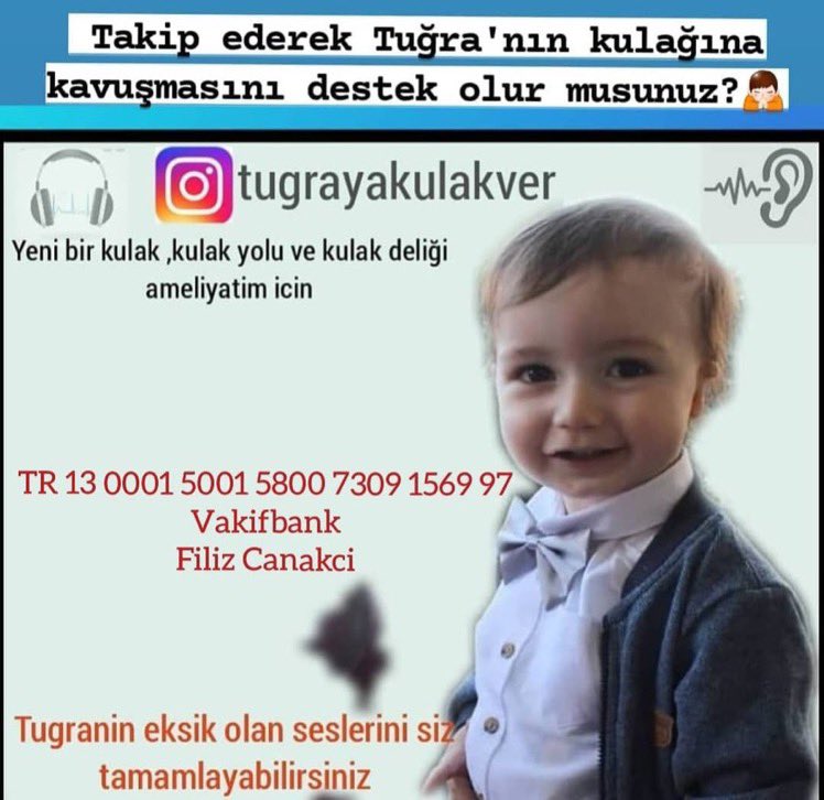 Tuğra'nın Amerika da kulak ameliyatı olabilmesi için yardım çağrısına "kulak" verelim #tugrayakulakver 
Bolca rt yapalım yayılsın arkadaşlar