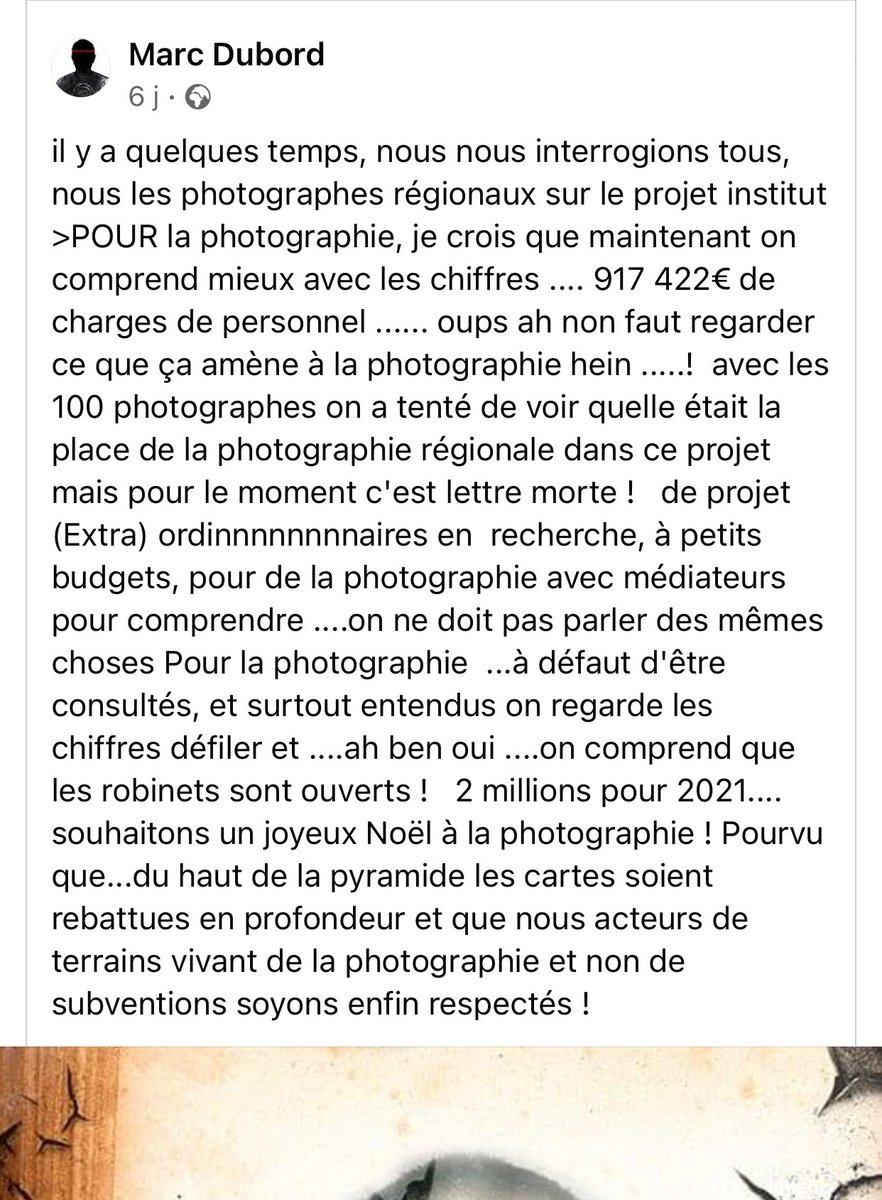 Les artistes régionaux sont en souffrance, la crise sanitaire et économique n’arrange pas leur situation souvent précaire. La délibération de <a href="/hautsdefrance/">Région Hauts-de-France</a> à l’#InstitutPourlaPhoto choque  en particulier dans ce contexte... 2M€/an dont la moitié en salaires... #transparence