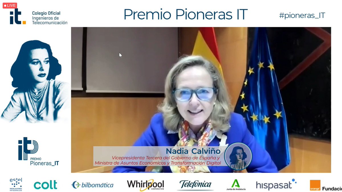 La vicepresidenta <a href="/NadiaCalvino/">Nadia Calviño</a> en #PremioPioneras_IT de <a href="/COIT_AEIT/">COIT_AEIT</a>:

Uno de los objetivos de #EspañaDigital2025 es reforzar las competencias digitales de la sociedad, con especial atención a las mujeres para impulsar el cierre de la brecha digital y de género

#EspañaPuede