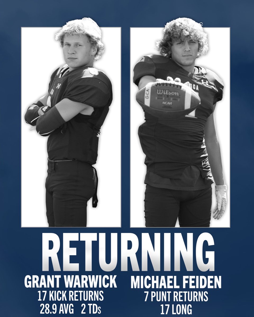 GCARamsFootball's tweet photo. 2020 GCA #StatLeaders @grantwarwick15_ @FeidenM #KickReturns #PuntReturns https://t.co/wl7DFtudkH