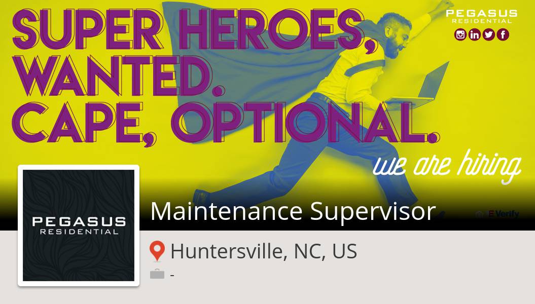 New #job opening at #PegasusResidential in #Huntersville! #Maintenance #Supervisor workfor.us/pegasusresiden… #pegasuspower #wemakepigsfly #pegasusresidential #wehelppeoplefindhome #pegasus