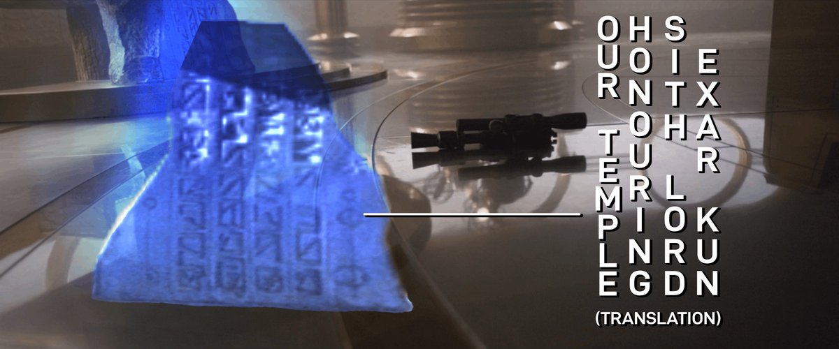 Put it all together, and we get a final translation that is wholly intelligible:OUR TEMPLEHONOURINGSITH LORDEXAR KUN9/