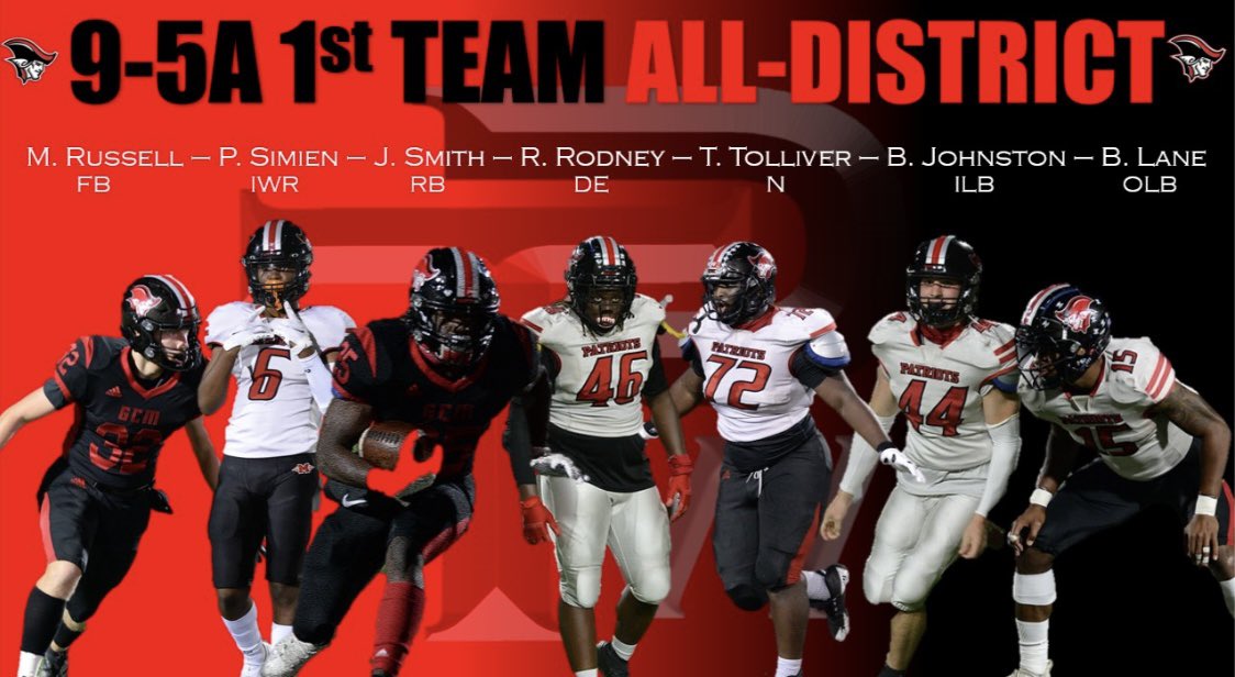 coachHUFFFFF's tweet photo. The Goose Creek Memorial Patriots All-District picks! Super proud of all these talented student-athletes, who truly WOKE‘EMUP!
@GcmPatriot 
@CoachScarter 
@GCMFBRecruiting https://t.co/Mw5I8KcbBn