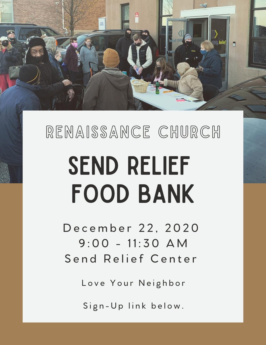 Hey Renaissance church family. Don't forget that we are going to be serving at the Send Relief center next Tuesday, December 22nd. If you are able, this would be a great opportunity to love your neighbor. The sign-up link is listed below.

signupgenius.com/go/10C0D45ABA7…