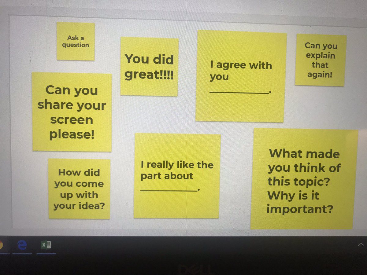 BreMassie's tweet photo. Ss brainstormed affirmations and questions to use before sharing their newspapers in breakout rooms! #C2CinWB #roosevelt2020 @JZawalskiTeach https://t.co/Wn54n5Os4K
