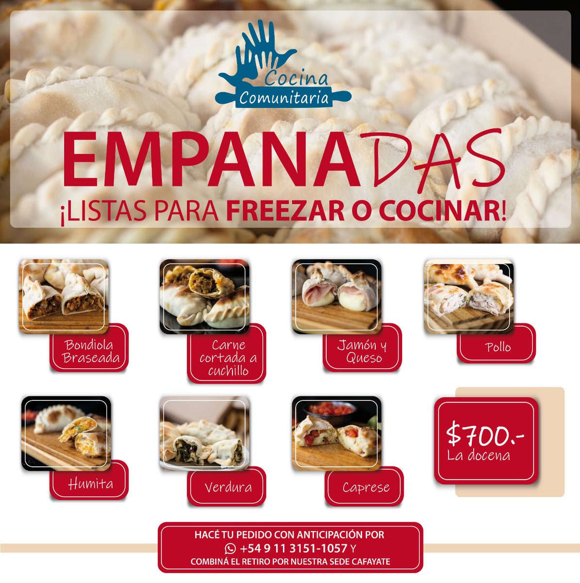 📢 ¡Ya están a la venta las EMPANADAS de Manos en Acción!🙌🏼💛👩🏻‍🍳Hechas en nuestra #CocinaComunitaria. Hacenos tu pedido con anticipación por WhatsApp al +5491131511057 y disfrutá de las empanadas más ricas! 😀