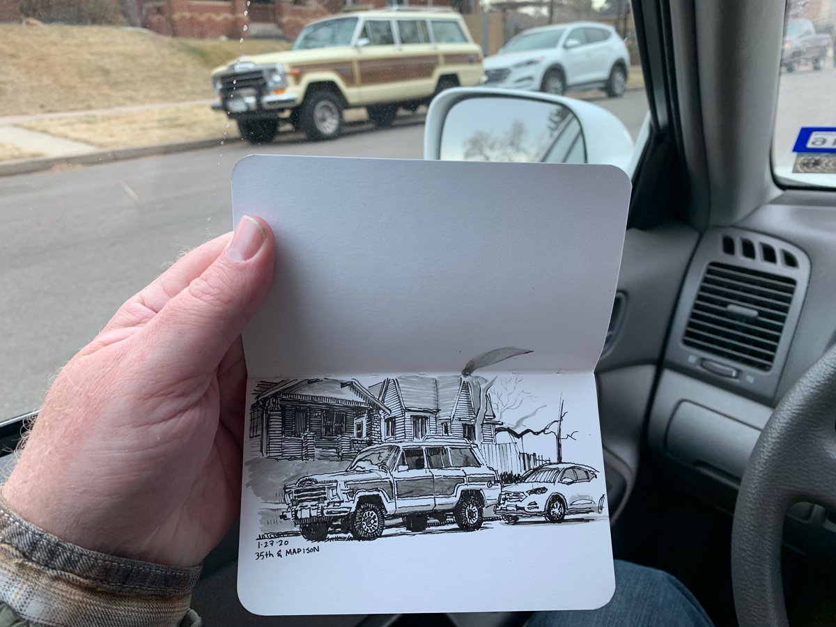 Jeep Wagoneer sketched from the car while my 1yo slept in the back, Jan 27.