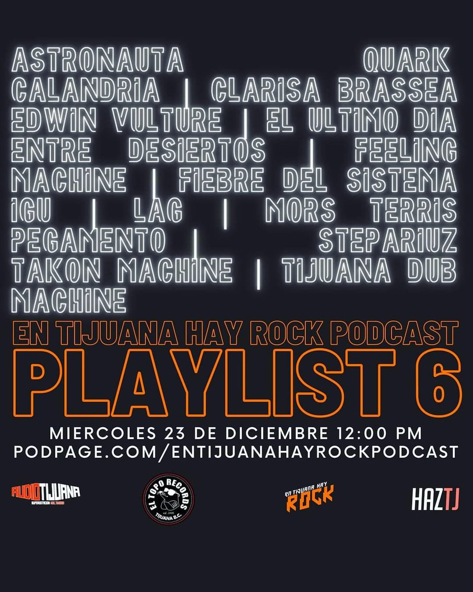 AstronautaQuark's tweet photo. 🧑‍🚀 @entijuanahayrock y continuamos este 23 de Diciembre a las 12:00 PM (PST)
¡Muchas Gracias por la invitación! 🚀
Los esperamos este miércoles y no se olviden de seguirnos en Spotify: #astronautaquark y más redes! 🥁🤩

#playlist #rock #musicindie #tijuanamexico https://t.co/deT7z3qoeJ