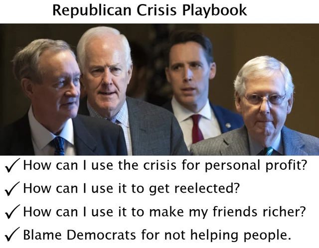 FactsATruth's tweet photo. @jofuntimes You are so right.
There is a big gang of GOP senators, who are corrupt and lawless.
They have one objective--> how to legally loot taxpayers money.
They have used hidden tactics like #TrumpTaxScam, and #BusinessStimulus #HEALSAct and #lawsuit immunity to skim taxpayers' money. https://t.co/x3henFas1v