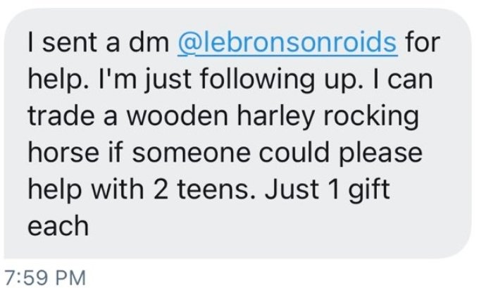 Anon #14Even willing to trade...but I dont think that's neccessary. Looking for just one gift per teenager!