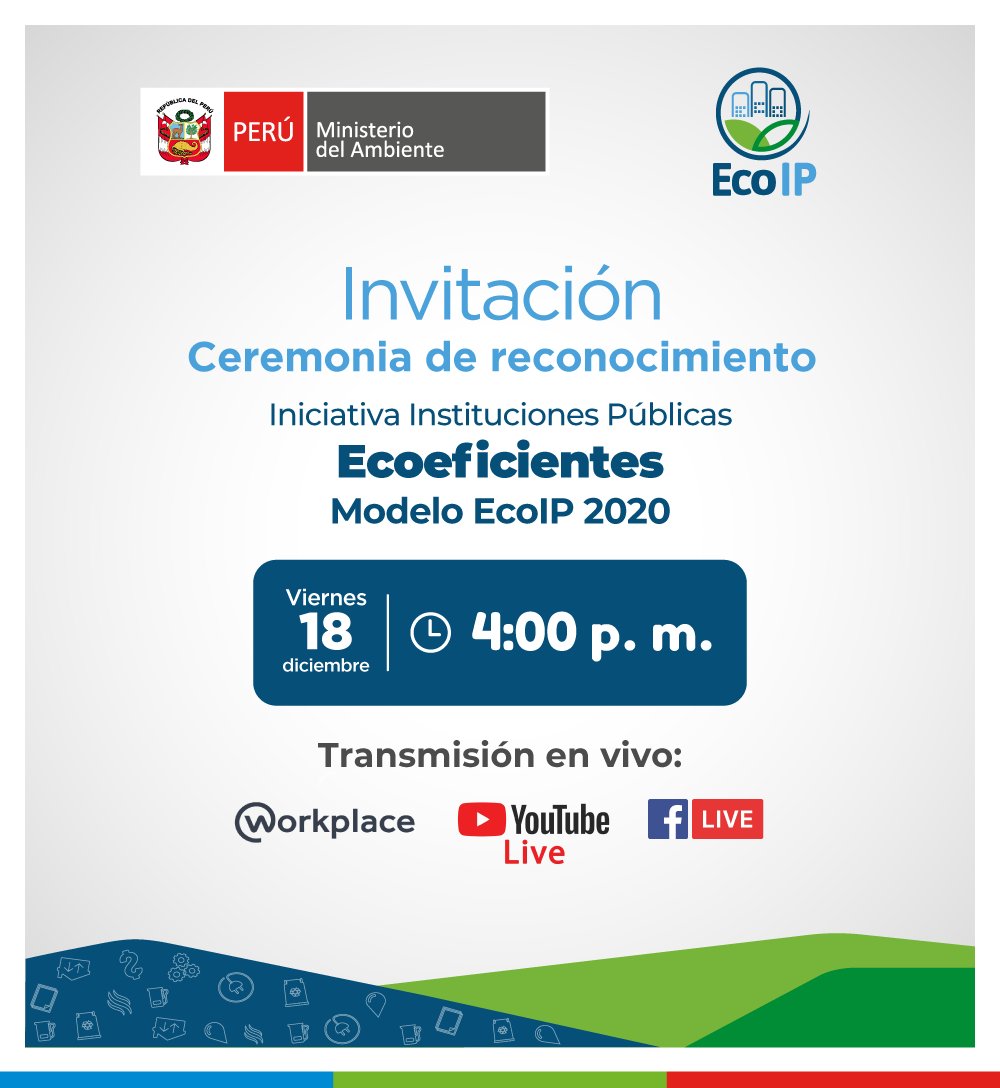 MinamPeru's tweet photo. 📢 El Minam reconocerá a las instituciones públicas que promueven buenas prácticas ambientales y reducen recursos de manera efectiva y sostenible. 
📡 Transmisión vía Facebook y YouTube del Minam.
🗓️ 18 de diciembre - 4:00 p. m.
#EcoIP2020 https://t.co/ECdBCkwD30