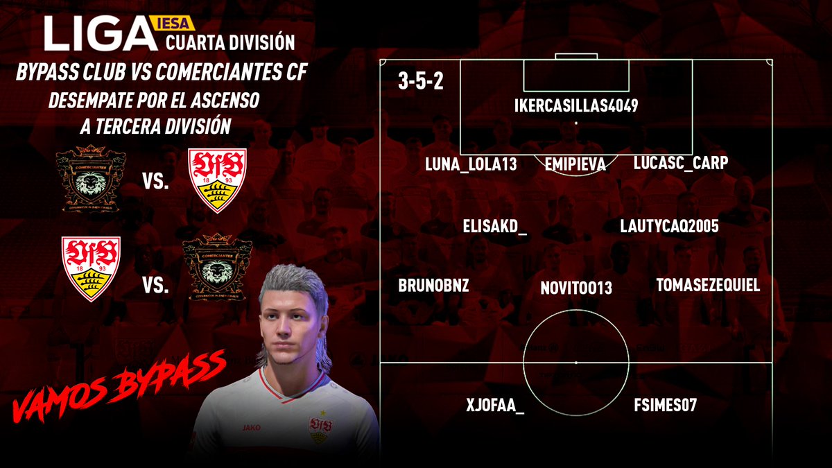 🎮 | Desempate <a href="/IESAArgentina/">IESA</a> 🇦🇷

Estos son los 11 que buscaran ganar el desempate para por fin consagrar el ascenso a 3ra división.

🗓️23:30hs / 00:00hs  🆚<a href="/CfComerciantes/">Comerciantes CF</a>

🎬 | Podes alentarnos a través de nuestro canal de YouTube: 
youtube.com/channel/UCUkuq… 

🎨 @LeanDesignLD
