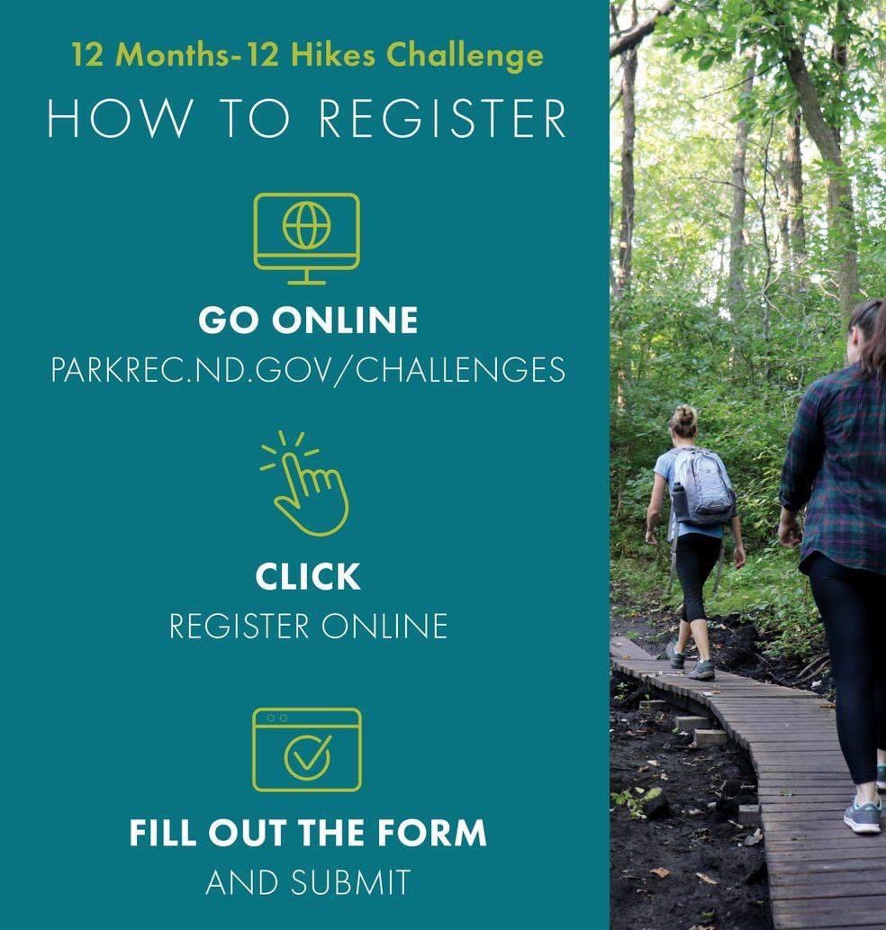 ND Parks & Rec (@ndparkrec) on Twitter photo New in 2021! Hike <a href="/NorthDakota/">North Dakota Tourism</a> trails statewide with the 12 Months-12 Hikes Challenge. 20 qualifying trails @ 12 state park locations during 2021. The more parks you visit the more fun exploring. Visit parkrec.nd.gov/challenges
#NDParks #12for12 #12Months12Hikes #NDLegendary New in 2021! Hike <a href="/NorthDakota/">North Dakota Tourism</a> trails statewide with the 12 Months-12 Hikes Challenge. 20 qualifying trails @ 12 state park locations during 2021. The more parks you visit the more fun exploring. Visit parkrec.nd.gov/challenges
#NDParks #12for12 #12Months12Hikes #NDLegendary