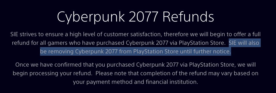 Sony pulls Cyberpunk 2077 from PlayStation Store