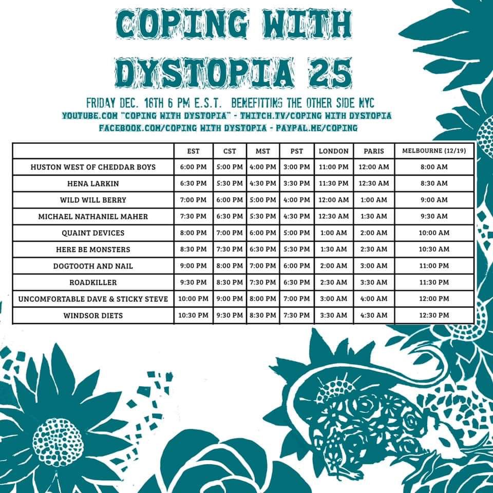 windsordiets's tweet photo. Hi! 👋 we’re playing @copingwithdystopia this Friday! Tune in and support a good cause ❤️ https://t.co/by5o6xIMFP