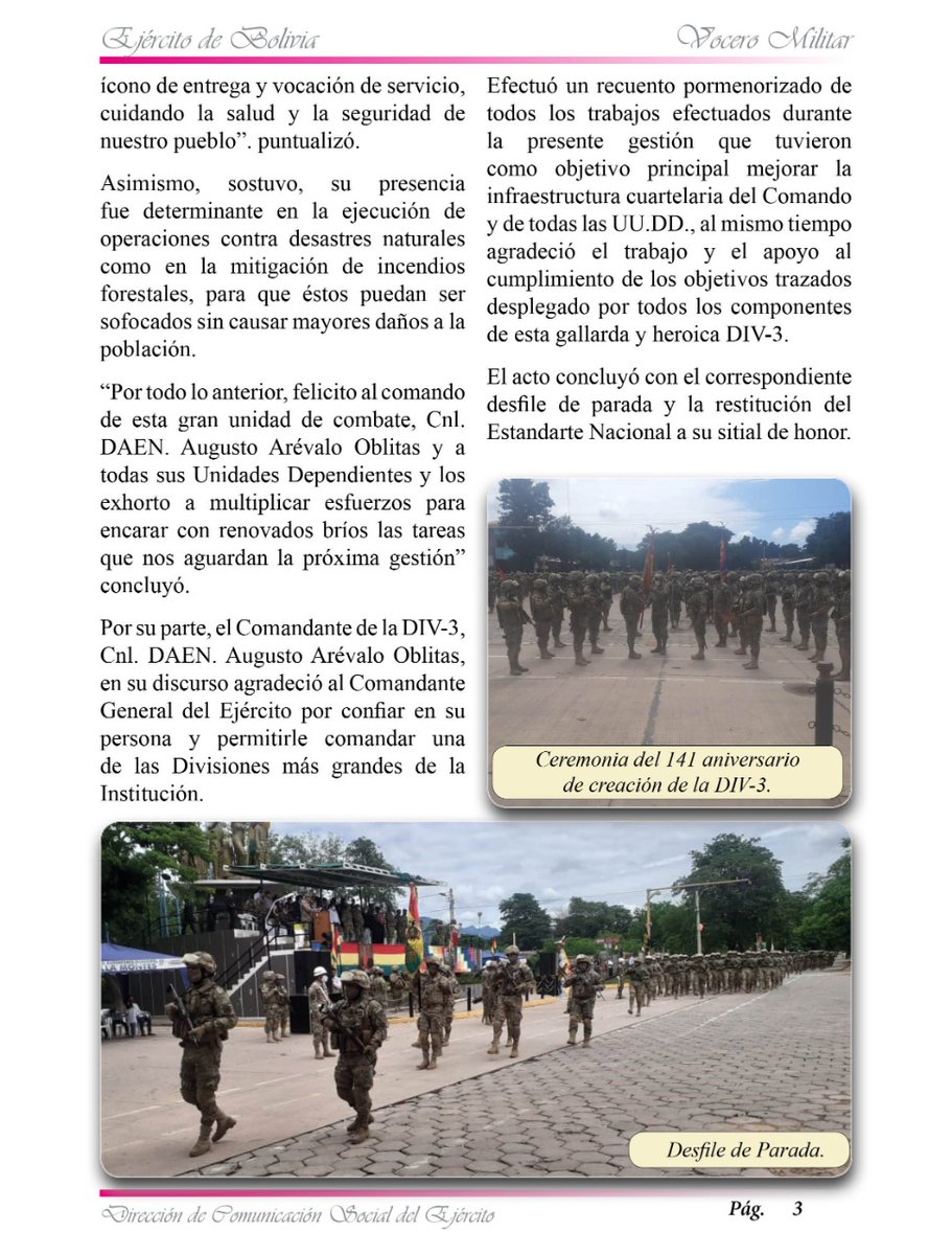 BoliviaEjercito's tweet photo. #EJÉRCITO
DIVISIÓN DE HIERRO CELEBRA 141 AÑOS DE CREACIÓN
#DIV3 #RI5CAMPERO #RI20PADILLA #RC3AROMA #RA3PISAGUA #BATINGIMENDEZ https://t.co/RhrqZ22m5x