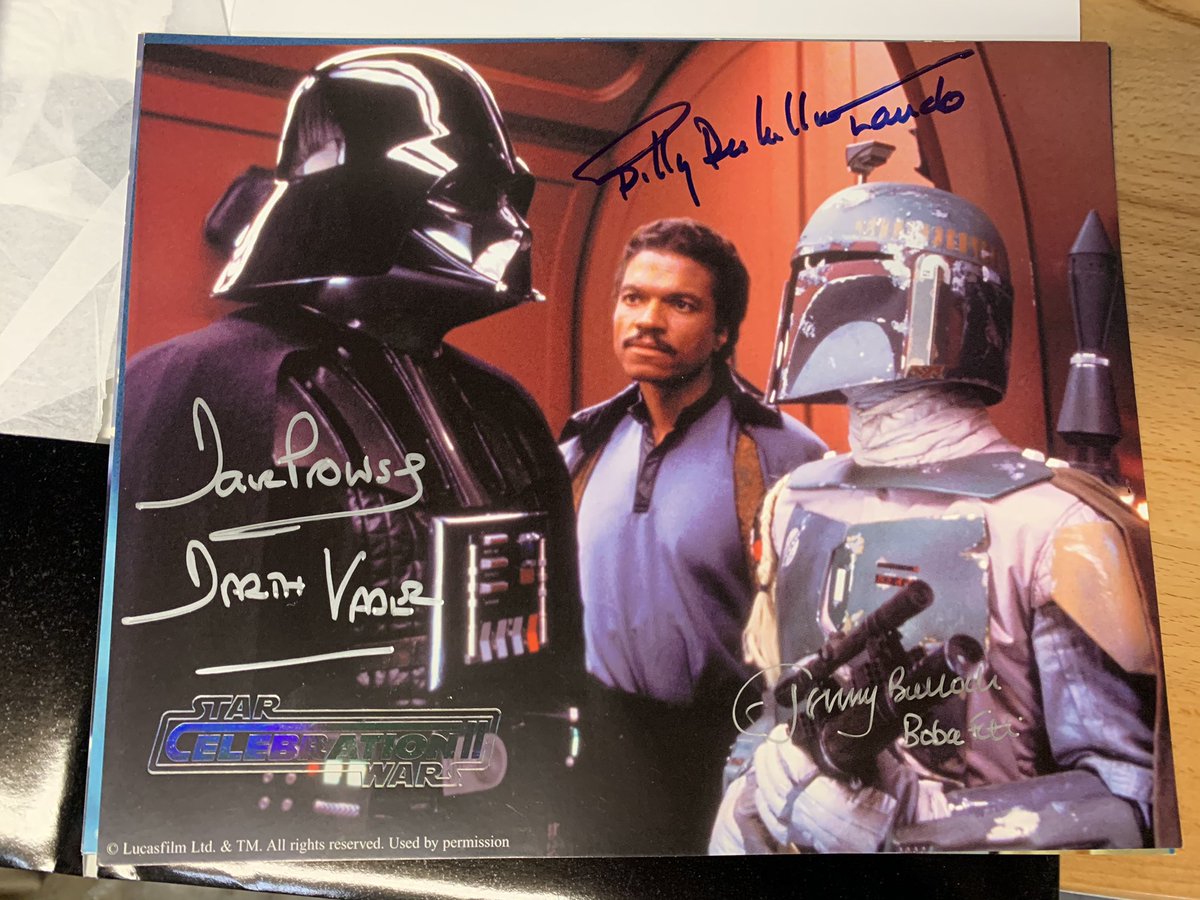 GreatApeDave's tweet photo. Super sad at the passing of Jeremy Bulloch. One of my highlights of Star Wars Celebration II was meeting this iconic trio. Sad that 2 of them are now one with the force. Side note, I met @Edgyarmo 2 days after I got these autographs. https://t.co/kZ475HXCSP