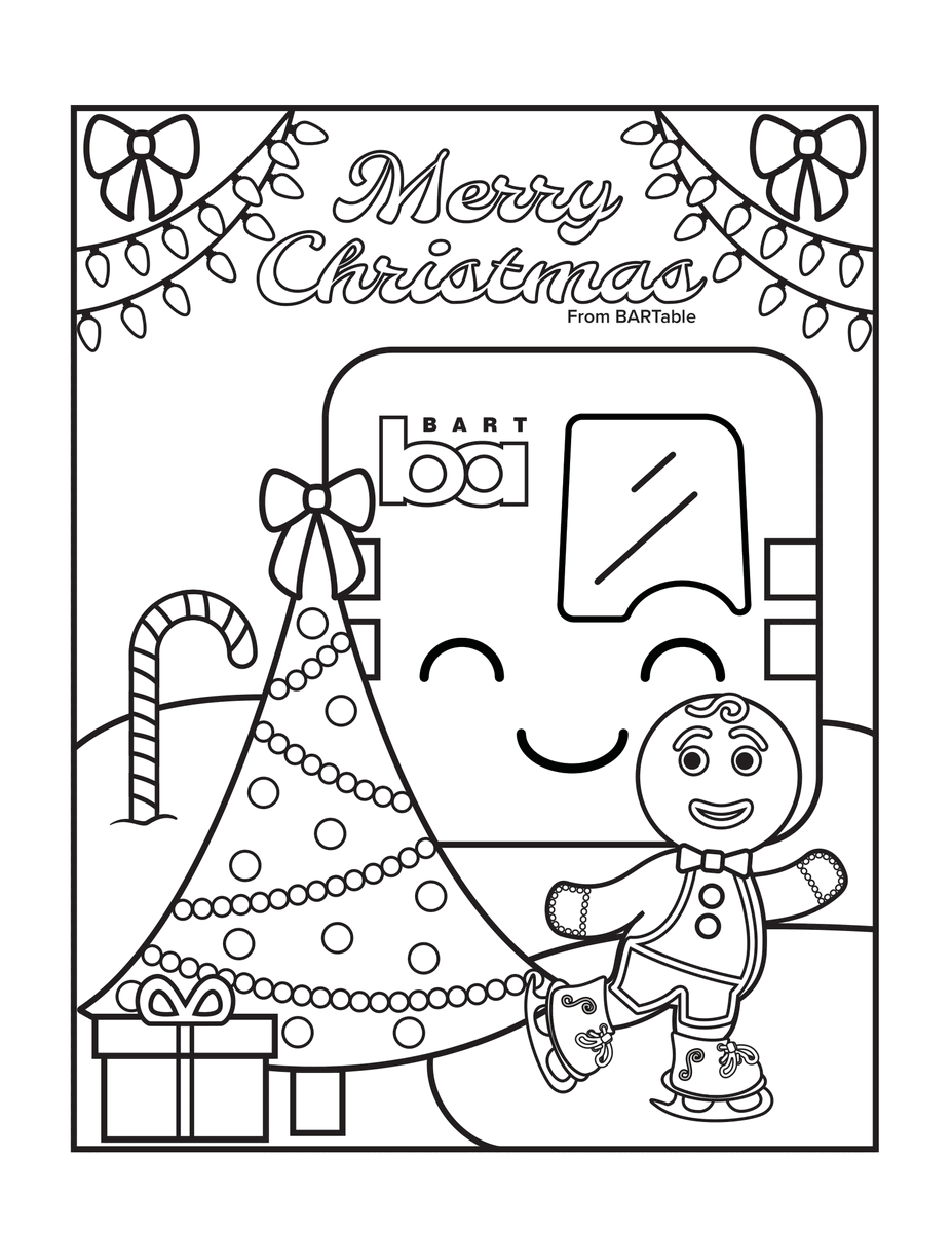 SFBARTable's tweet photo. Get out your crayons! BARTable is having another holiday coloring contest.
Upload a photo of your creation by Friday, Jan. 1, 2021 at 11:59pm and tag #sfbartable and you'll be entered to win to a very big BART swag pack, including shirts, foam trains, lip balm and more! https://t.co/iy2ohIPKEL