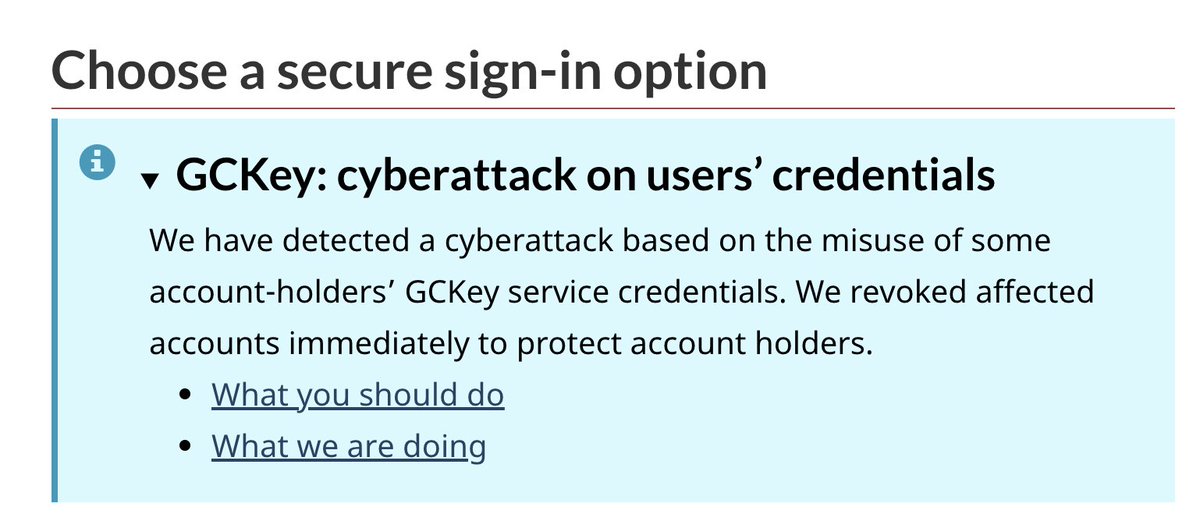 This yoyo-ing of registration and revoking of account kept happening all day. Then I finally got this message that the Govt of Canada has been experiencing hacks to certain webpages. /5