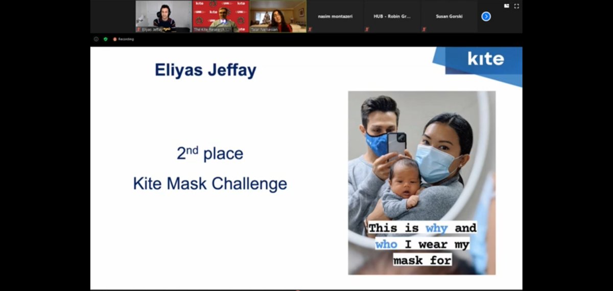 Thank you <a href="/TRI_UHN/">Follow @KITE_UHN and @TorontoRehab</a> for awarding me 1st place in the #KiteMaskChallenge!! I thought I was no match for  
<a href="/EliyasJeffay/">Eliyas Jeffay, PhD</a>'s cute baby 😍

Also, sorry @MilosRPopovic for taking the prize money away from your bowtie collection! 😂