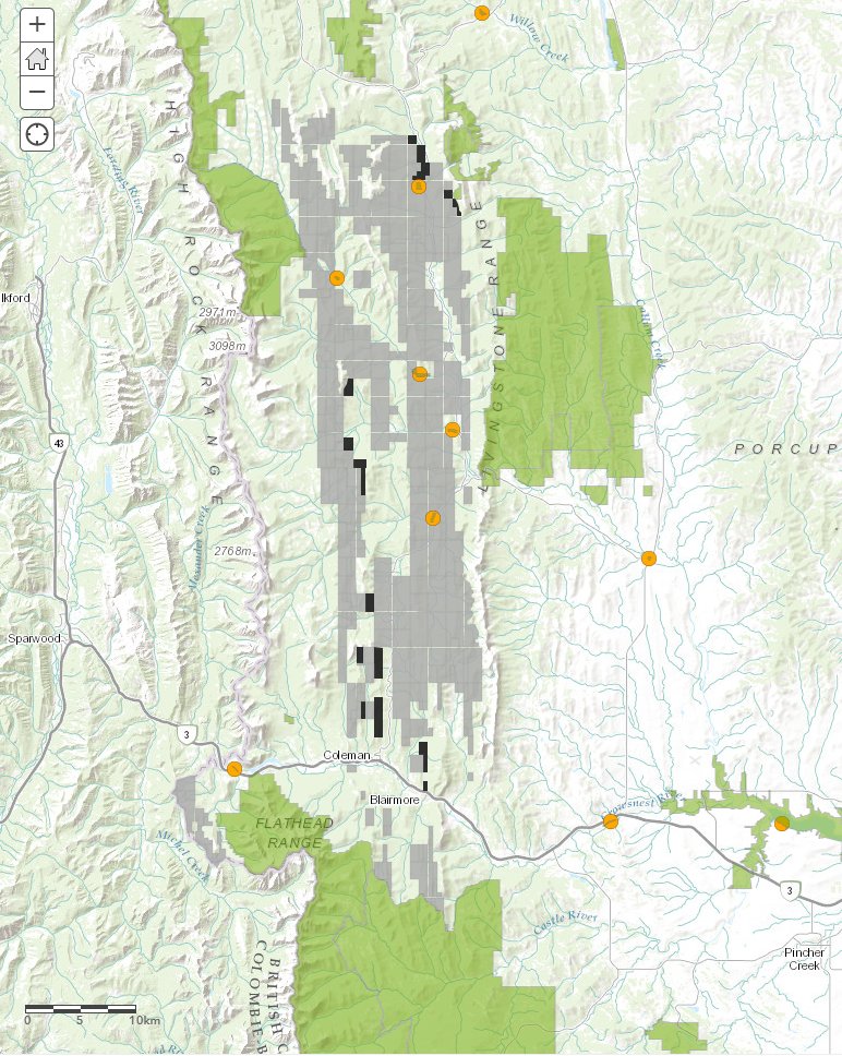 A lot of people have also been asking where these leases are situated relative to Alberta's parks.This map shows protected areas in green. The orange dots are provincial recreation areas on the province's list of sites proposed for partnership / removal from the parks system.