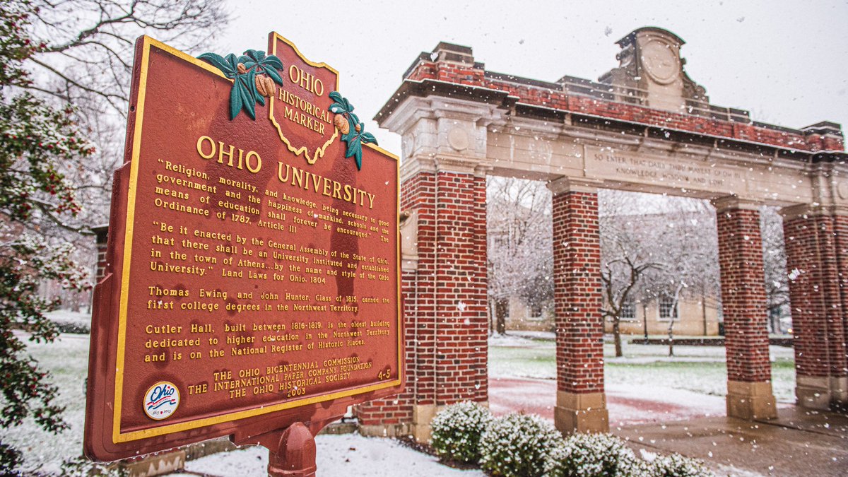 Snow covers Ohio University's Athens campus.