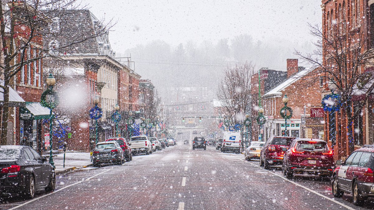 Snow covers Ohio University's Athens campus.