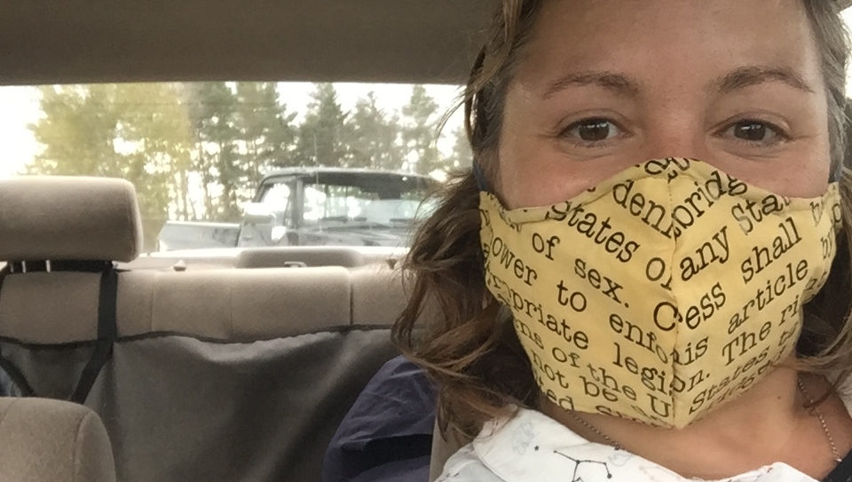 TheARTS's tweet photo. Why do you mask up? Erica Unterman, our
ReCouture Fashion Show Director &amp; Guest Curator, says, "I mask up for Feminism." Her mask features  
embellishments of the 19th Amendment.
__
#MaskUpFLX #flxlove #masklife #communitylove #covidlife #beatcovid #feminists #19thamendment https://t.co/iFurFp1td7