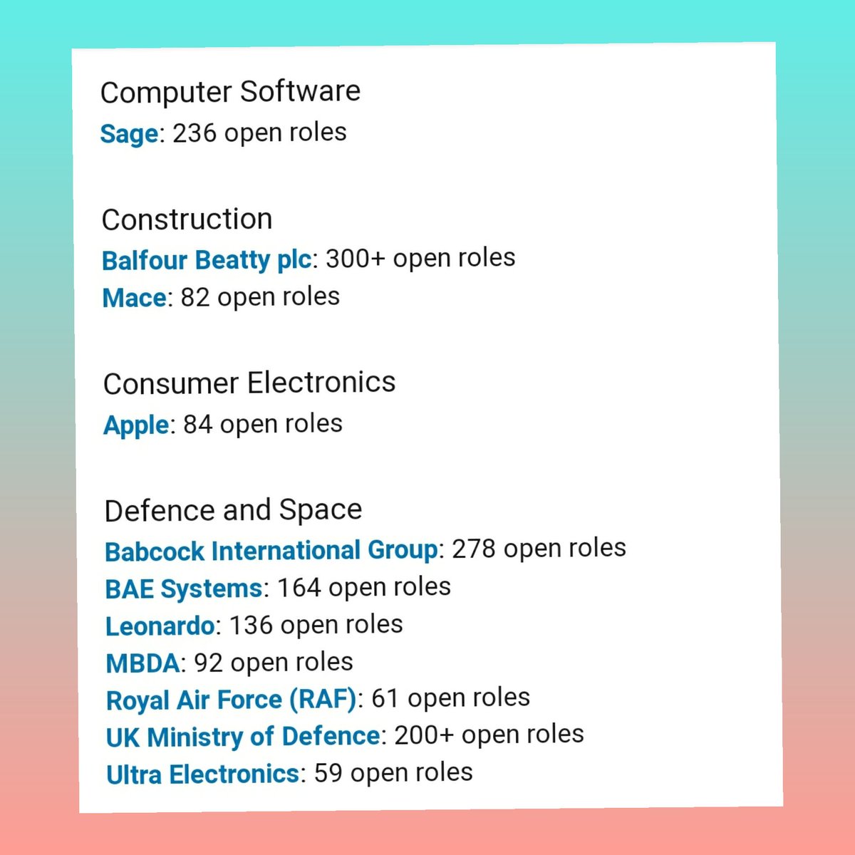 There are so many companies in the UK hiring! Here is the list of some of the latest companies with vacancies advertising! RT for those ready to bring 2021 in with a new . #BlackTechTwitter  #LearnToCode  #WomenInTech  #BlackInTech